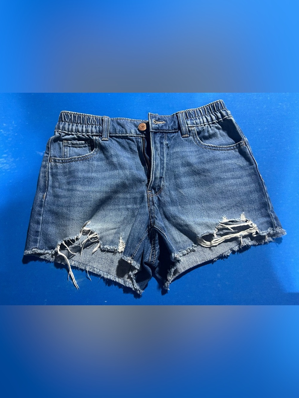 SO Distressed Blue Jean Shorts with Frayed Hem